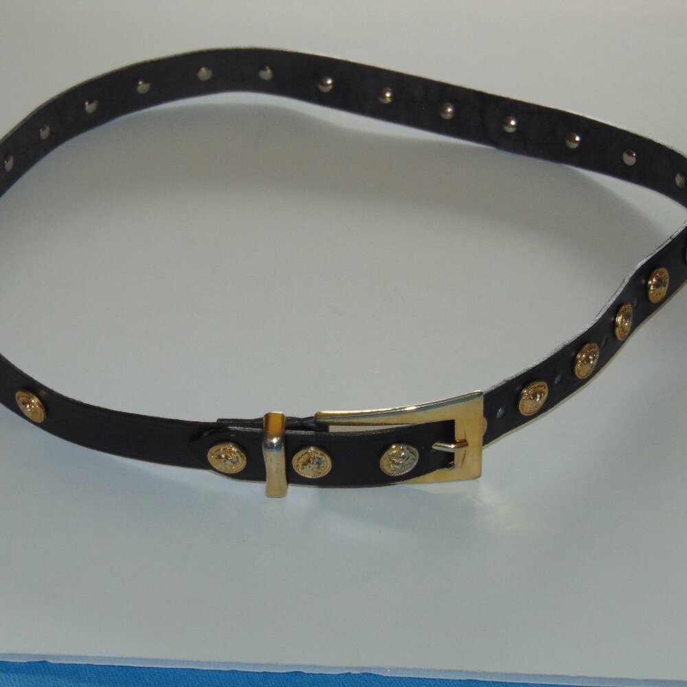 Slim Leather Belt with Medusa Medallions Made in Italy